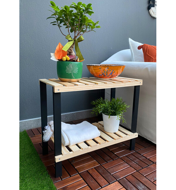 Premium Serisi Masif Ahşap 2 Katlı Ayakkabılık Ahşap Dresuar Mob145