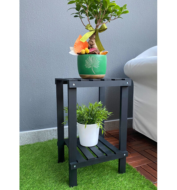 Siyah Premium Serisi Ahşap 2 Katlı Banyo Düzenleyici Çiçeklik Saksılık Çok Amaçlı Raf Banyo Organizeri ve Saksı Standı Mob147