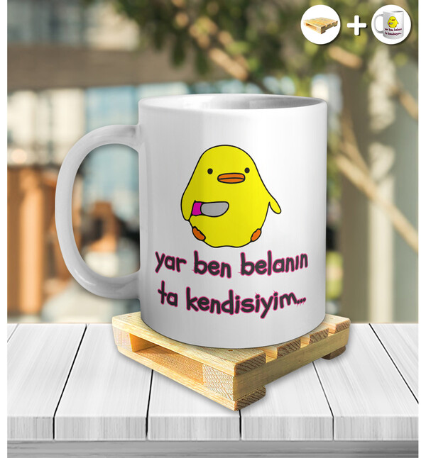 Yar Ben Belanın Ta Kendisiyim Tasarımlı Kupa ve Ahşap Palet Altlığı Hediyeli Kupa Bardak oh965