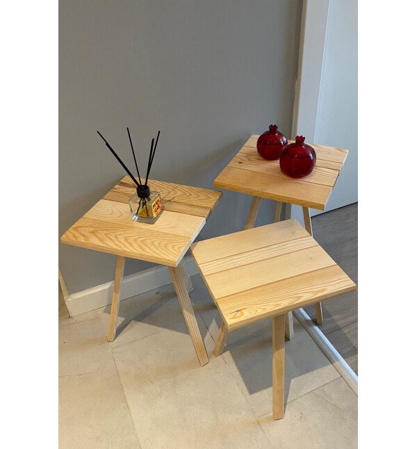 Zigon Sehpa Ahşap 3lü Kare Zigon Sehpa Nat Mob168