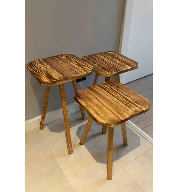 Zigon Sehpa Ahşap 3lü Zigon Sehpa Sekizgen Ykm Mob171