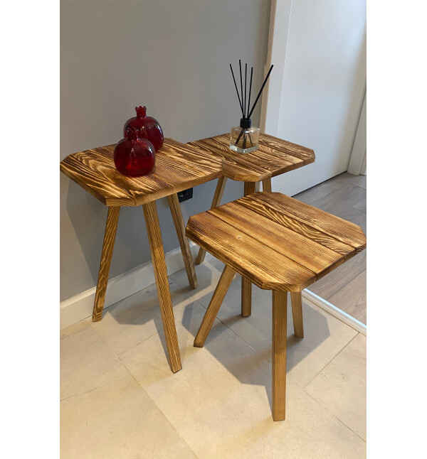 Zigon Sehpa Ahşap 3lü Zigon Sehpa Sekizgen Ykm Mob171