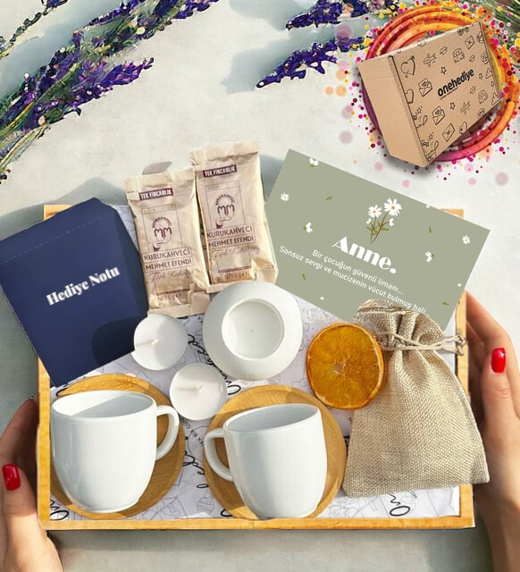 2li Porselen Fincan Takımı Bambu Tabak Mumluk Hediye Kutusu