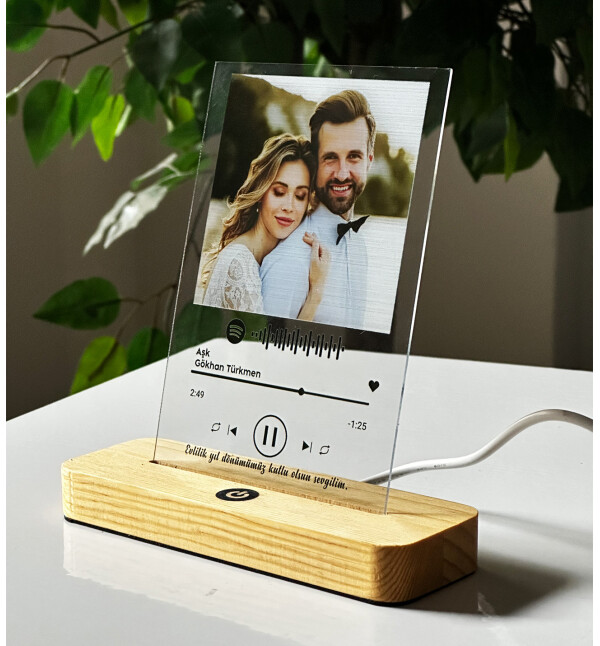 Işıklı Kişiye Özel Fotoğraflı Spotify Şarkı Barkodlu 3D Led Lamba Masaüstü Plak Gece Lambası Fotoğraf Çerçevesi