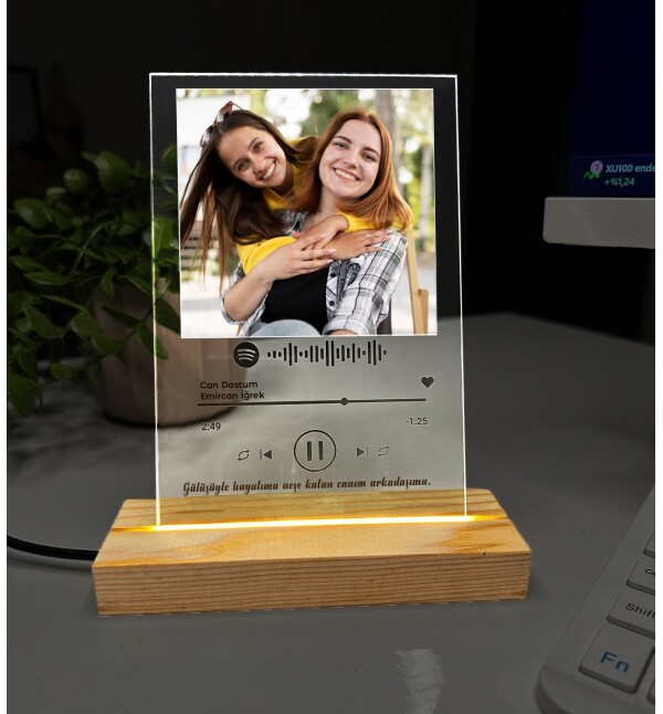 Işıklı Kişiye Özel Fotoğraflı Spotify Şarkı Barkodlu 3D Led Lamba Masaüstü Plak Gece Lambası Fotoğraf Çerçevesi