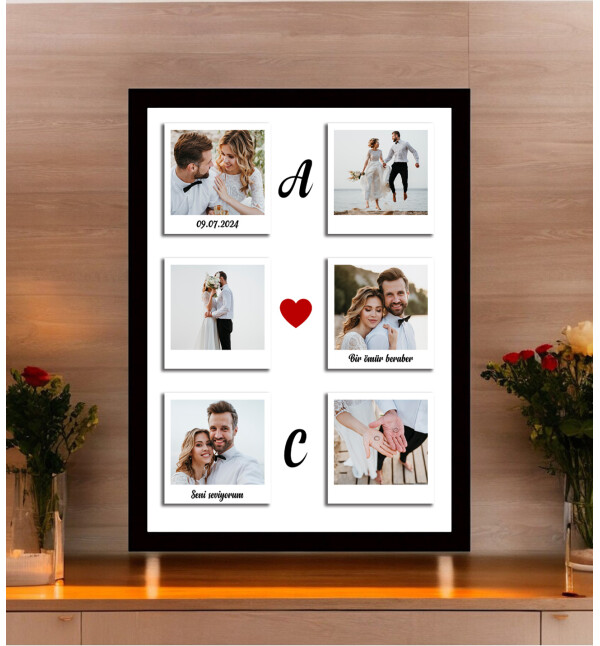 Kendin Tasarla Kişiye Özel 6 Fotoğraflı Baş Harfli Fotoğraf Çerçevesi