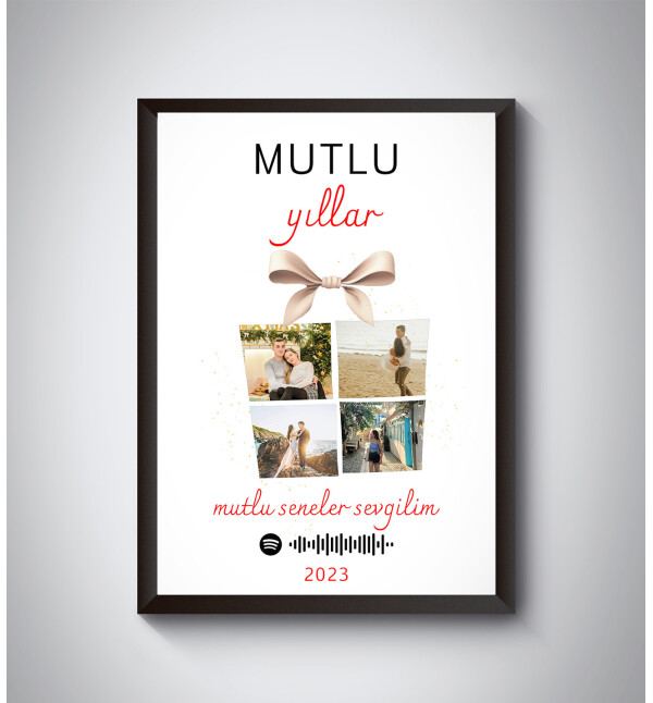 Kendin Tasarla Kişiye Özel Fotoğraflı Mesajlı Spotify Kurdele Tasarım Yeni Yıl Yılbaşı Siyah Fotoğraf Çerçevesi