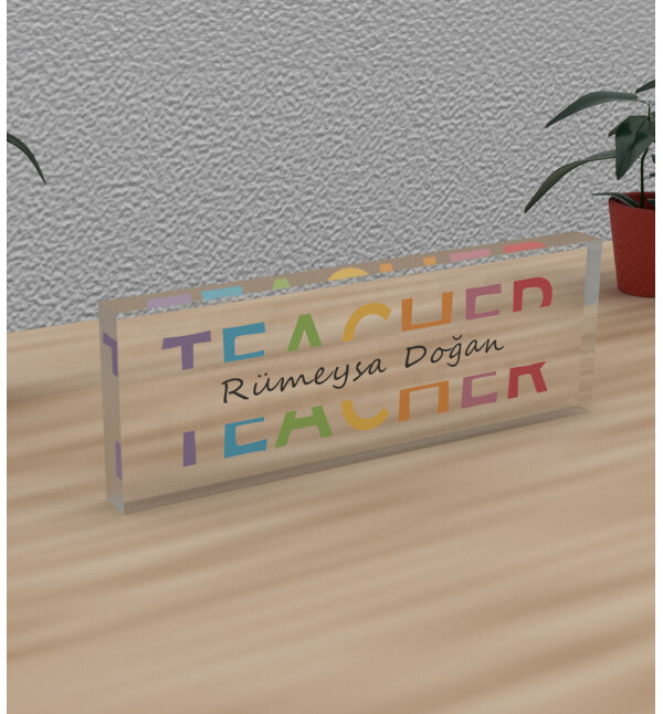 Kendin Tasarla Kişiye Özel İsimli Teacher Öğretmen Kelimeli Tasarım Akrilik Küp