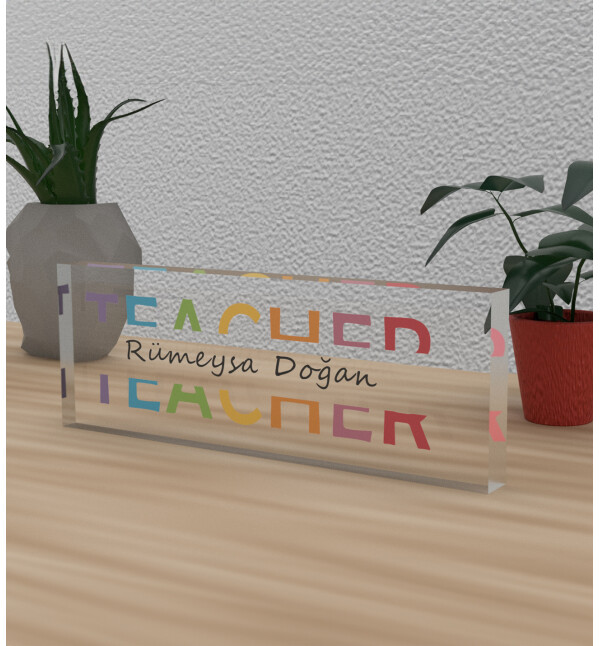 Kendin Tasarla Kişiye Özel İsimli Teacher Öğretmen Kelimeli Tasarım Akrilik Küp
