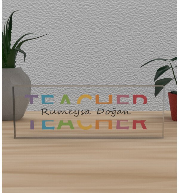 Kendin Tasarla Kişiye Özel İsimli Teacher Öğretmen Kelimeli Tasarım Akrilik Küp
