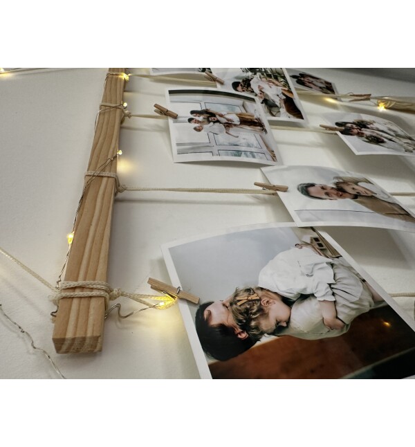 Kişiye Özel 11 Fotoğraflı Led Işıklı Mandallı Makrome İpli Fotoğraf Askısı