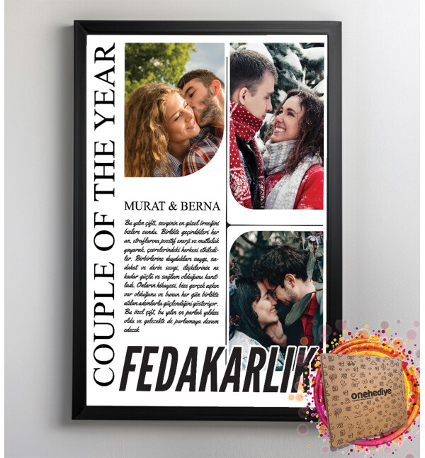 Kişiye Özel 3 Fotoğraflı ve Mesajlı ve İsimli Fedakarlık Tasarım 21x30 Fotoğraf Anı Çerçevesi