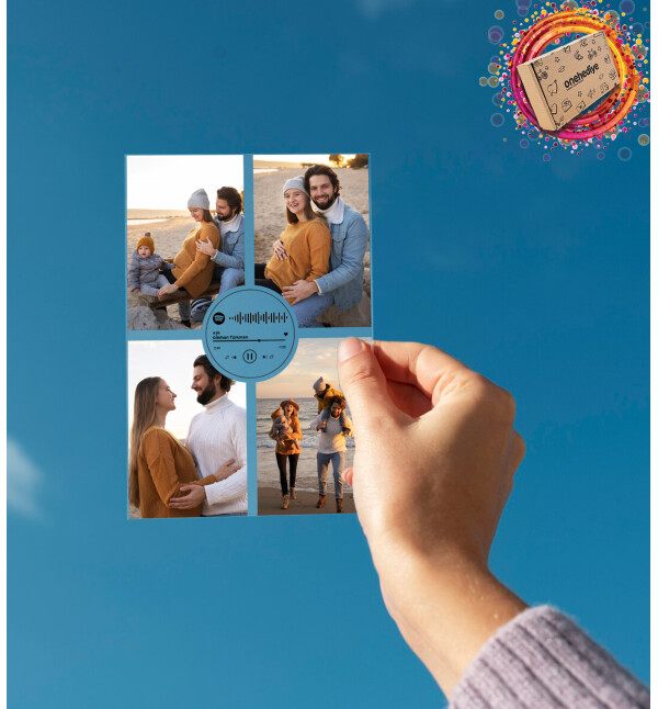 Kişiye Özel 4 Fotoğraflı Spotify Şarkı Barkodlu Pleksi