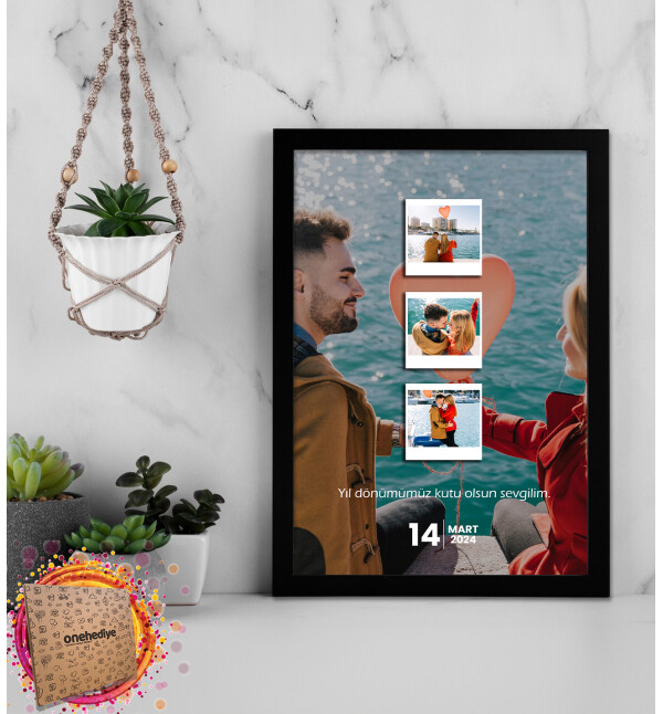 Kişiye Özel 4 Fotoğraflı Tarihli Polaroid Tasarım Fotoğraf Çerçevesi