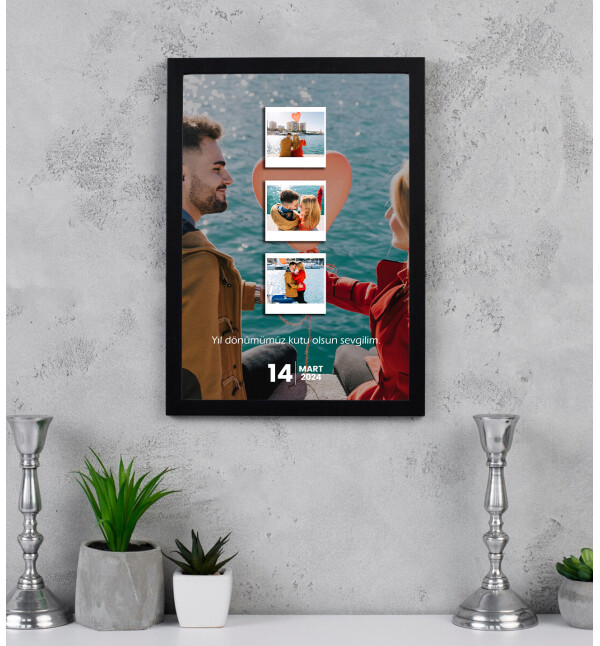 Kişiye Özel 4 Fotoğraflı Tarihli Polaroid Tasarım Fotoğraf Çerçevesi