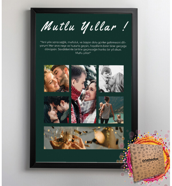 Kişiye Özel 6 Fotoğraflı ve Mesajlı Yeni Yıl Tasarımlı 21x30 Fotoğraf Anı Çerçevesi