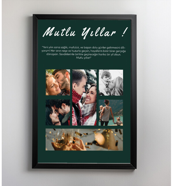 Kişiye Özel 6 Fotoğraflı ve Mesajlı Yeni Yıl Tasarımlı 21x30 Fotoğraf Anı Çerçevesi