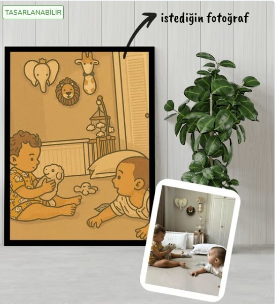 Kişiye Özel Baskılı Yapay Zeka Destekli Karikatür/Çizgi Film Karakterlendirmeli 21x30 cm Fotoğraf Çerçevesi