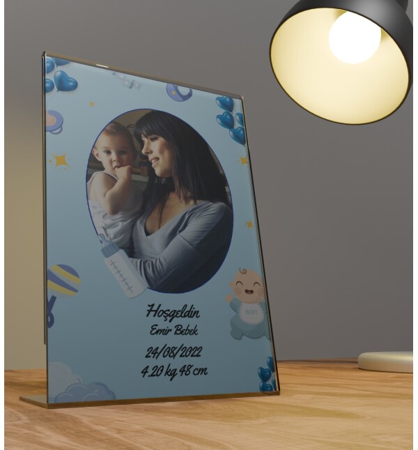 Kişiye Özel Fotoğraflı Kendin Tasarla İsimli ve Mesajlı Erkek Bebek Spotify Şarkı Barkodlu Doğum Günü Hediyesi  Fotoğraf Çerçevesi