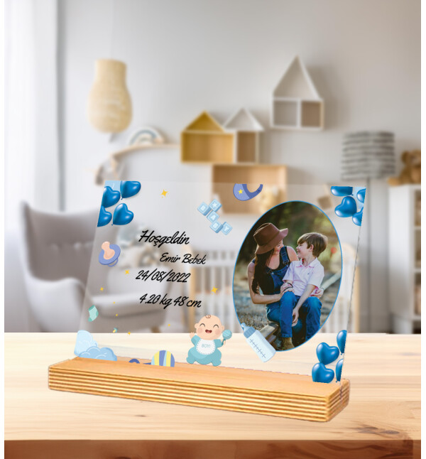 Kişiye Özel Fotoğraflı Kendin Tasarla İsimli ve Mesajlı Erkek Bebek Doğum Günü Hediyesi Doğum Günü Parti Masa Süsü Fotoğraf Çerçevesi