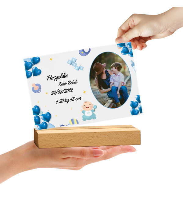 Kişiye Özel Fotoğraflı Kendin Tasarla İsimli ve Mesajlı Erkek Bebek Doğum Günü Hediyesi Doğum Günü Parti Masa Süsü Fotoğraf Çerçevesi