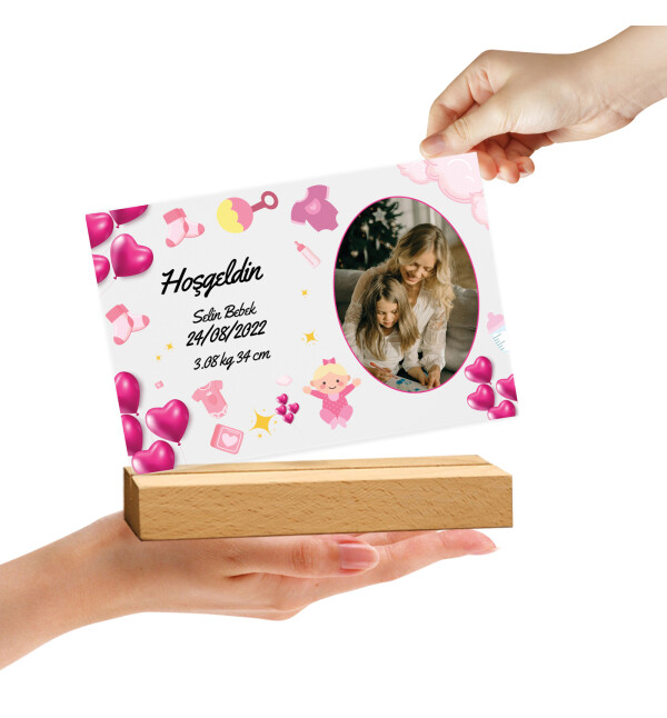 Kişiye Özel Fotoğraflı Kendin Tasarla İsimli ve Mesajlı Kız Bebek Doğum Günü Hediyesi Doğum Günü Parti Masa Süsü Fotoğraf Çerçevesi