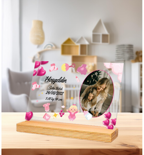 Kişiye Özel Fotoğraflı Kendin Tasarla İsimli ve Mesajlı Kız Bebek Doğum Günü Hediyesi Doğum Günü Parti Masa Süsü Fotoğraf Çerçevesi