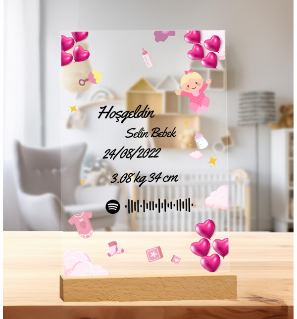 Kişiye Özel Fotoğraflı Kendin Tasarla İsimli ve Mesajlı Spotify Şarkı Barkodlu Kız Bebek Doğum Günü Hediyesi Doğum Günü Parti Masa Süsü Fotoğraf Çerçe