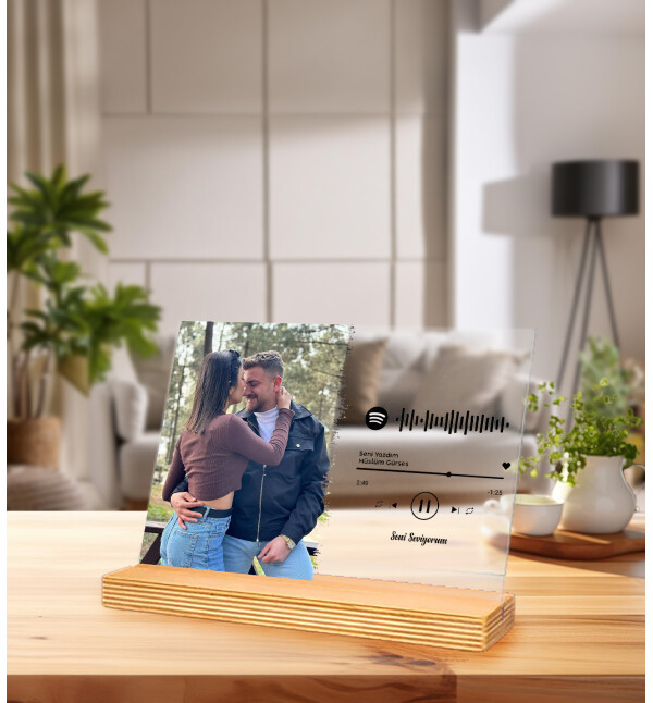 Kişiye Özel Fotoğraflı Kendin Tasarla Mesajlı Tablo Spotify Barkodlu Plak  Fotoğraf Çerçevesi