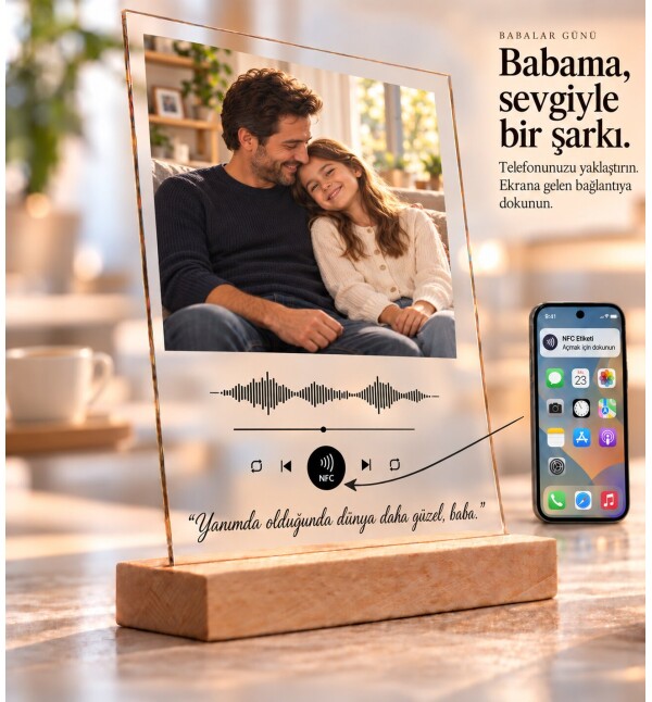 Kişiye Özel Fotoğraflı NFC Şarkı Çerçevesi – Standlı Pleksi Hediye