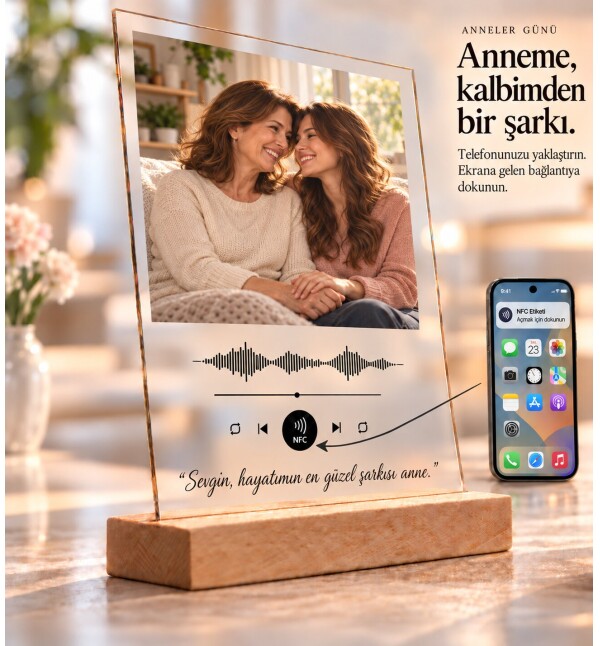 Kişiye Özel Fotoğraflı NFC Şarkı Çerçevesi – Standlı Pleksi Hediye