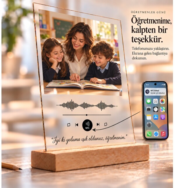Kişiye Özel Fotoğraflı NFC Şarkı Çerçevesi – Standlı Pleksi Hediye