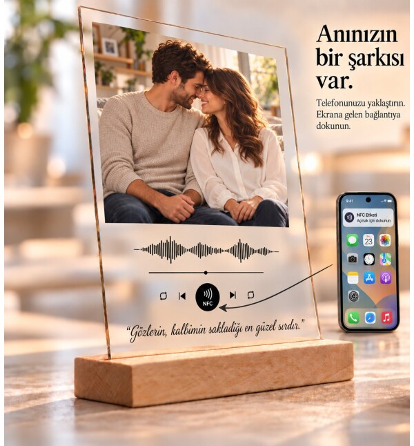 Kişiye Özel Fotoğraflı NFC Şarkı Çerçevesi – Standlı Pleksi Hediye