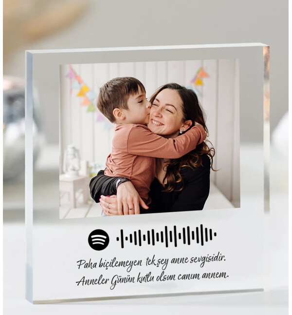 Kişiye Özel Fotoğraflı Spotify Barkodlu Akrilik Tasarım Masaüstü Fotoğraf Çerçevesi