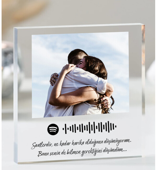 Kişiye Özel Fotoğraflı Spotify Barkodlu Akrilik Tasarım Masaüstü Fotoğraf Çerçevesi