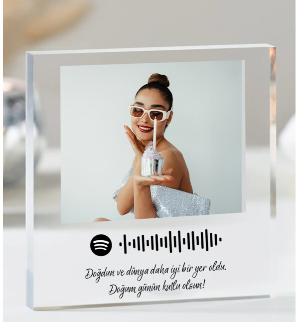 Kişiye Özel Fotoğraflı Spotify Barkodlu Akrilik Tasarım Masaüstü Fotoğraf Çerçevesi