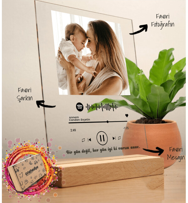 Kişiye Özel Fotoğraflı Spotify Şarkı Barkodlu Masaüstü Plak