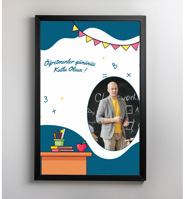 Kişiye Özel Fotoğraflı ve Mesajlı Öğretmenler Günü Tasarımlı  21x30 Fotoğraf Anı Çerçevesi