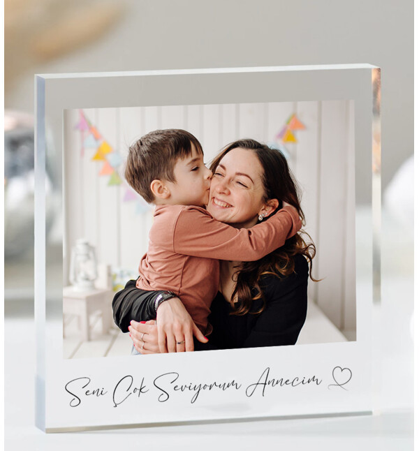 Kişiye Özel Fotoğraflı ve Mesajlı Polaroid Tasarım Akrilik Kare Fotoğraf Çerçevesi