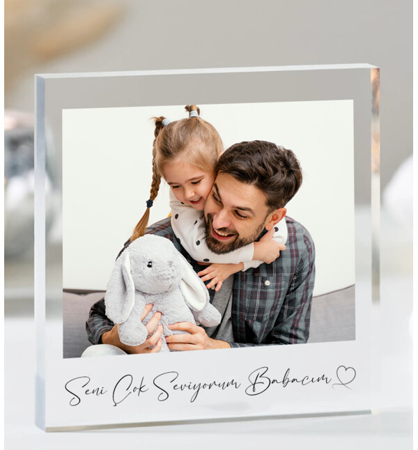 Kişiye Özel Fotoğraflı ve Mesajlı Polaroid Tasarım Akrilik Kare Fotoğraf Çerçevesi