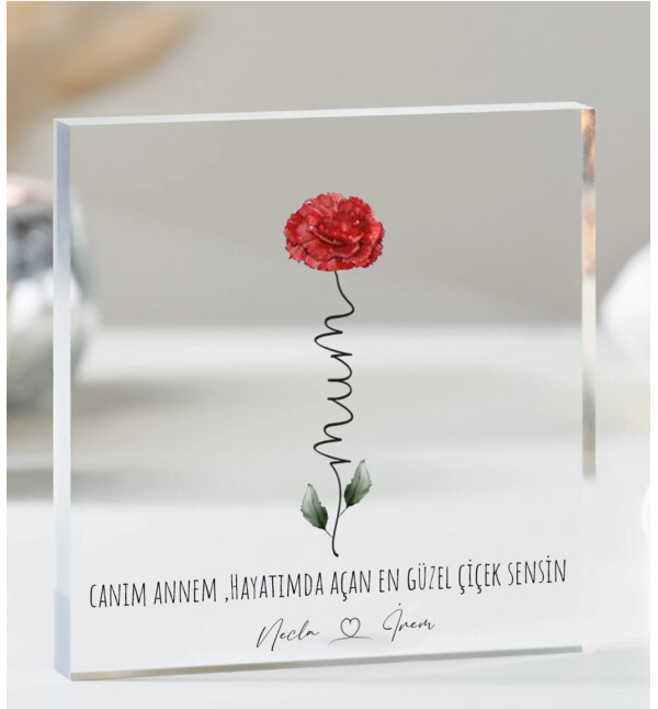 Kişiye Özel İsimli ve Mesajlı Her Aya Göre Çiçek Tasarımlı Masaüstü Çerçeve Doğum Günü, Anneler Günü ve Sevgiliye Hediye