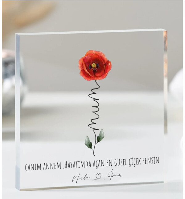 Kişiye Özel İsimli ve Mesajlı Her Aya Göre Çiçek Tasarımlı Masaüstü Çerçeve Doğum Günü, Anneler Günü ve Sevgiliye Hediye