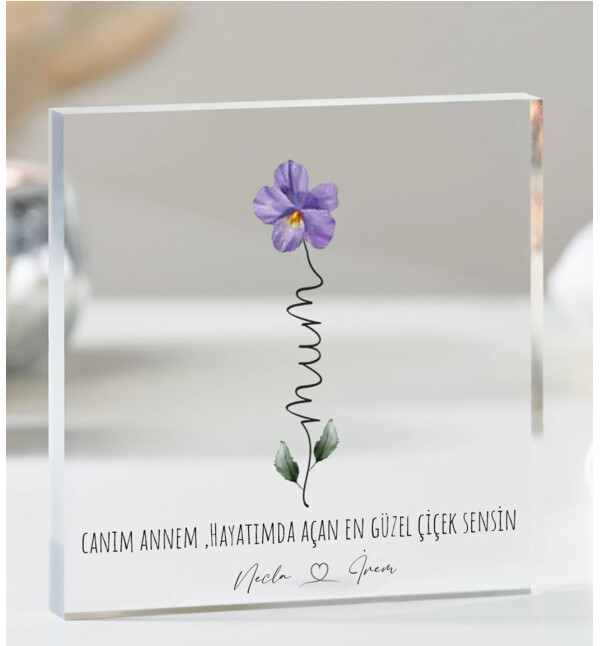 Kişiye Özel İsimli ve Mesajlı Her Aya Göre Çiçek Tasarımlı Masaüstü Çerçeve Doğum Günü, Anneler Günü ve Sevgiliye Hediye