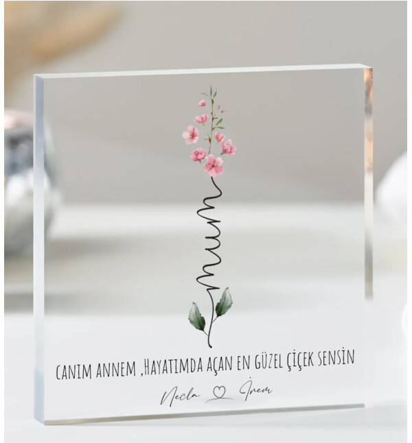 Kişiye Özel İsimli ve Mesajlı Her Aya Göre Çiçek Tasarımlı Masaüstü Çerçeve Doğum Günü, Anneler Günü ve Sevgiliye Hediye