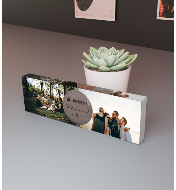 Kişiye Özel Kendin Tasarla 2 Fotoğraflı Spotify Şarkı Barkodlu Kalın Akrilik Masaüstü Fotoğraf Çerçevesi Plaket