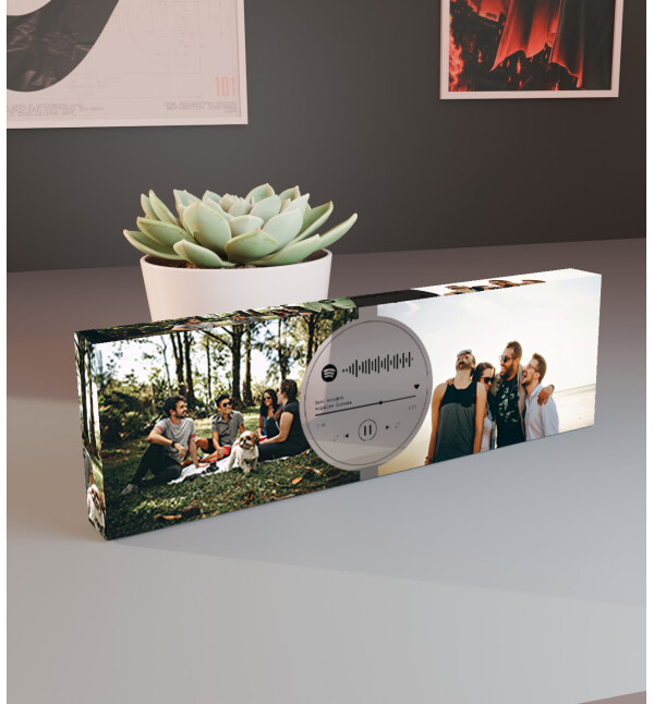 Kişiye Özel Kendin Tasarla 2 Fotoğraflı Spotify Şarkı Barkodlu Kalın Akrilik Masaüstü Fotoğraf Çerçevesi Plaket