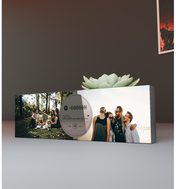 Kişiye Özel Kendin Tasarla 2 Fotoğraflı Spotify Şarkı Barkodlu Kalın Akrilik Masaüstü Fotoğraf Çerçevesi Plaket