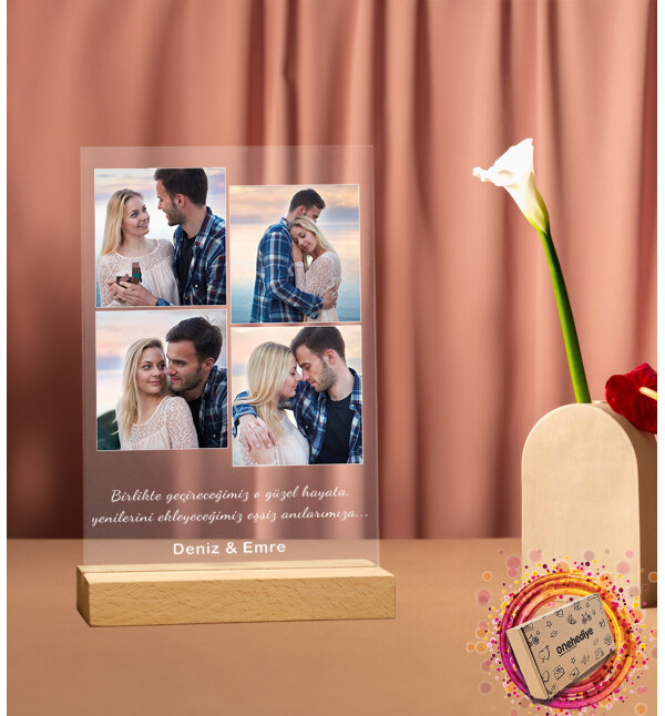 Kişiye Özel Kendin Tasarla 4 Fotoğraflı İsimli ve Mesajlı Masaüstü Plak Fotoğraf Çerçevesi