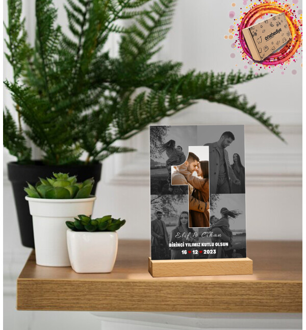 Kişiye Özel Kendin Tasarla 5 Fotoğraflı İsimli Mesajlı Masaüstü Plak Fotoğraf Çerçevesi