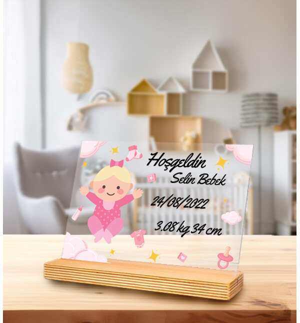 Kişiye Özel Mesajlı Kendin Tasarla Mesajlı Kız Bebek Doğum Günü Hediyesi Doğum Günü Parti Masa Süsü Fotoğraf Çerçevesi